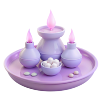 Purple Tray with Three Candles and a Bowl of White Balls png