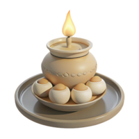 Clay Pot with a Lit Candle and Eggs on a Tray png