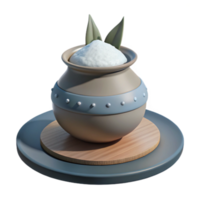 Clay Pot with White Substance and Green Leaves png
