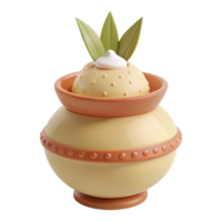 3D Render of a Yellow Pot with a White Topping and Green Leaves png
