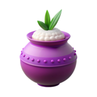 3D Render of a Purple Pot with White Substance and Green Leaves png
