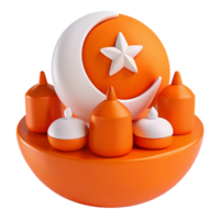 3D Render of Crescent Moon and Star with Orange and White Candles png