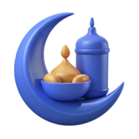Crescent Moon with Islamic Symbols 3D Rendering png