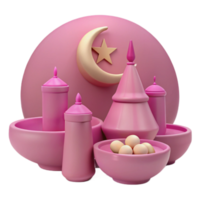 3D Render of Islamic Decor with Crescent Moon and Star png