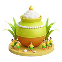 3D Illustration of a Traditional Pot with Small Figures Surrounding It png