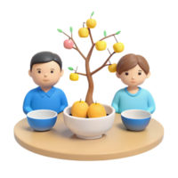 3D Rendered Illustration of Two Cartoon Characters Sitting at a Table with a Fruit Tree png