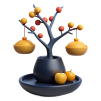 3D Rendered Decorative Tree with Hanging Ornaments and Apples png