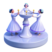 Three Figures Performing a Ritual Around a Ceremonial Bowl png