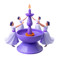 Four Figures Dancing Around a Lit Candle on a Purple Stand png
