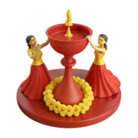 Two Figures Holding a Ceremonial Lamp with Floral Garland png
