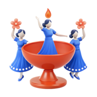 Three Figurines in a Bowl with a Flame on Top png