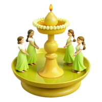 Four Dolls Surrounding a Lit Candle in a Yellow Base png
