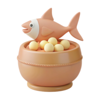 3D Render of a Fish with Eggs in a Bowl png