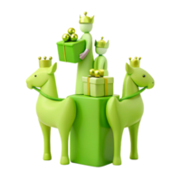 Green 3D Render of Kings Riding on Horses with Presents png