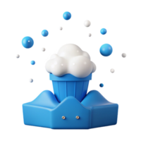 3D Rendered Blue and White Cupcake with Surrounding Floating Spheres png