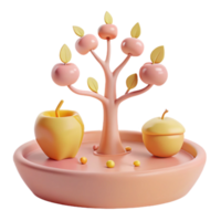 3D Render of a Cartoon Fruit Tree with Pink Apples and Yellow Fruit png