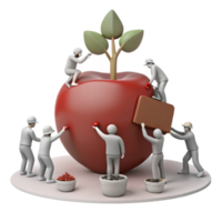 Teamwork and Collaboration Tiny Figures Working Together to Build a Large Red Apple png