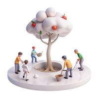 Group of People Tending to a Tree Together png