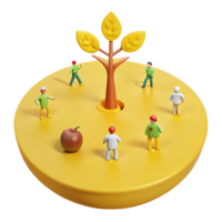 Miniature People Surrounding a Small Tree and an Apple png