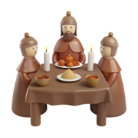 Three Figures Sitting at a Table with Candles and Food png