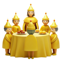 Yellow Characters Gather Around a Table for a Feast png