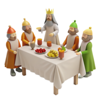 Five Figures Sitting at a Table, Depicting a Festive Gathering png