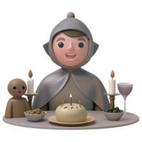 Smiling 3D Character Celebrates with Birthday Cake and Candles png