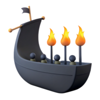 3D Render of a Viking Ship with Torches png
