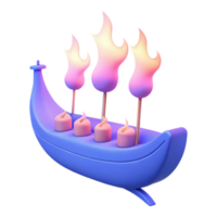 3D Rendered Ship with Flaming Torches png