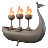 Candle Holder in Ship Shape with Three Flames png