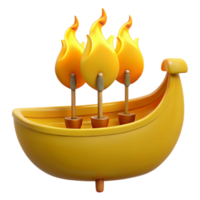 3D Render of a Yellow Boat with Flames png