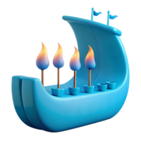 3D Render of a Blue Boat with Flames png