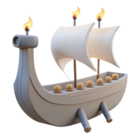3D Rendered Model of a Small Wooden Sailboat with Torches png