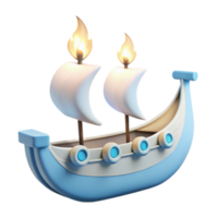 3D Render of a Cartoon Ship with White Sails and Flames png