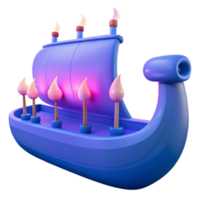 3D Render of a Blue Ship with Pink Flames png
