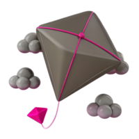 3D Render of a Cartoon Kite Flying Against a Cloudy Sky png