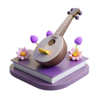 3D Rendered Illustration of a Banjo on a Book png