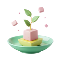3D Render of a Plant Growing from a Stack of Cubes on a Plate png