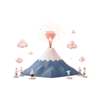 Cute 3D Illustration of a Volcano Erupting with Fireworks png