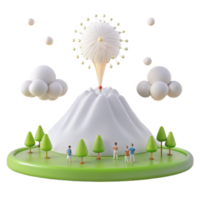 3D Illustration of a Mountain Erupting with a White Flower png