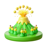 3d ilustración de un volcán en erupción con personas alrededor eso png