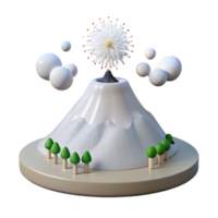 3D Mountain with Fireworks Eruption and Clouds png