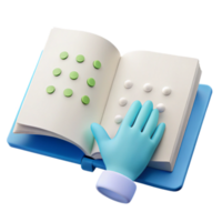 3D Illustration of a Hand Reading Braille on a Book png