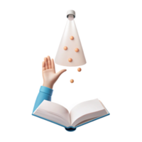 3D Illustration of a Hand Reaching Up to Catch Falling Objects from a Cone Shape, Above an Open Book png