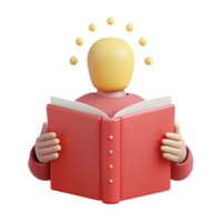 3D Illustration of a Person Reading a Book with a Light Bulb Above Their Head png