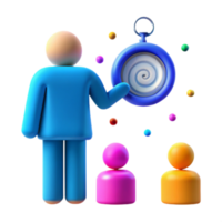 3D Rendered Illustration of a Person Holding a Spiral Clock and Presenting to Others png