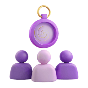 Purple 3D Rendering of Three People With a Circular Object Above Them png