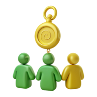 3D Rendering of a Gold Circle with a Spiral Inside, Hanging Above Three People png