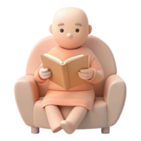 3D Character Enjoys a Relaxing Moment Reading a Book in an Armchair png