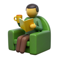 Relaxed 3D Character Enjoying a Book and a Drink png